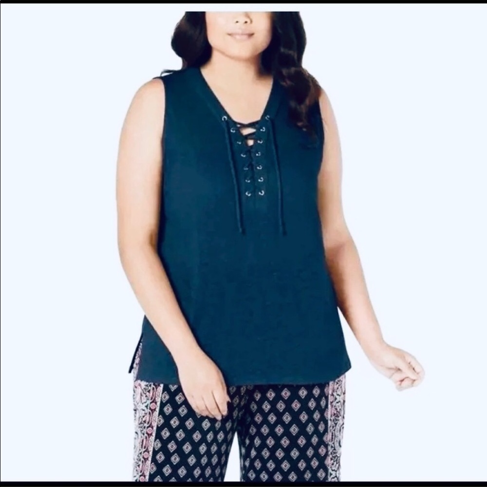 INC International Concepts Navy Tank Top Sleeveless V-Neck Plus 2X